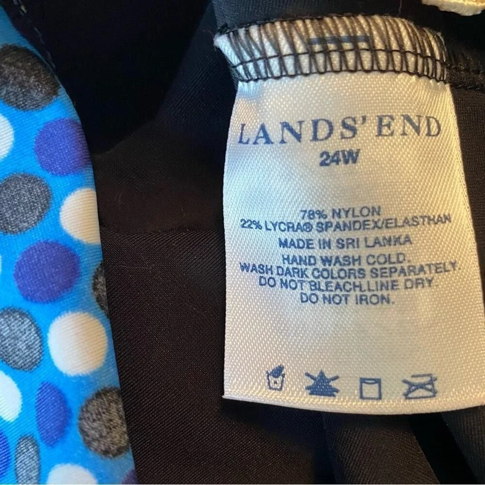 Lands End Tankini Swim Top 24W Blue Black White Polka Dot Vacation Cruise Beach